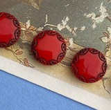 Red with Black "Lace" Vintage European Glass Buttons 7/16" Card of 6-BK630