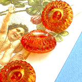 Orange Crystal Vintage European Glass Buttons 3/4"  Card of 4 #BK049