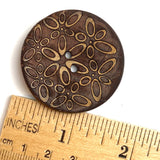 Espresso Large Coconut w. Etched Flowers from Ovals, 1.5".  #1895