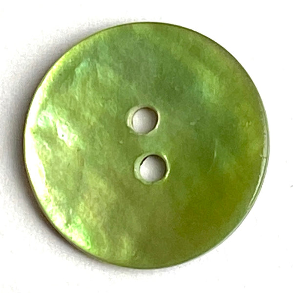 Re-Stocked, 11/16" Apple Green Pearl Shell 2-hole Button, 18mm, Per Button #964-D