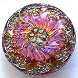 Rainbow Plumeria, Magenta Czech Glass Button 1-1/16" 27mm # CZ 066