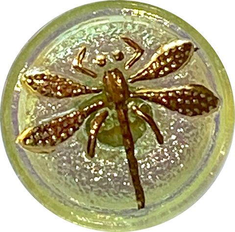 Iridescent Honeydew Dragonfly Czech Glass Button, 18mm  Almost 3/4" #CZ 018