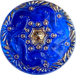 Cobalt Blue Handpainted Czech Lacy Glass Button, 1-1/16", Susan Clarke #SC1519A