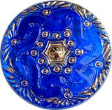 Cobalt Blue Handpainted Czech Lacy Glass Button, 1-1/16", Susan Clarke #SC1519A