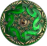 Bright Green Handpainted Czech Lacy Glass Button, 1-1/16", Susan Clarke #SC1519E