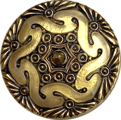 Gold/Black Handpainted Czech Lacy Glass Button, 1-1/16", Susan Clarke #SC1519-I