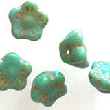 Green Turquoise Jade Tiny Czech Glass Daisy Buttons, 5/16"  #AB-4816