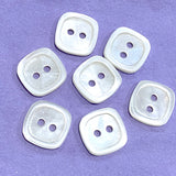 Square White Shell Square Button. Almost 7/16". Iridescent. Pack of 4 buttons.  #689
