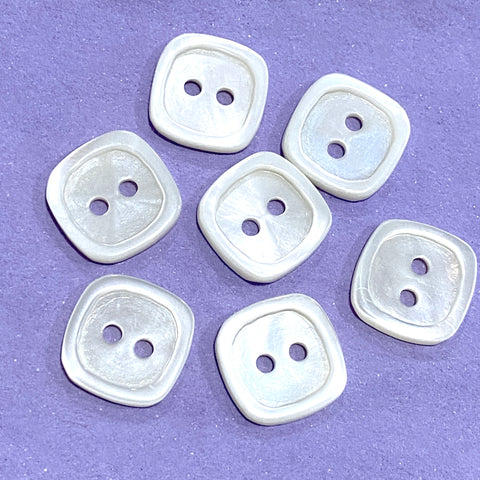 Iridescent White Shell Square Button. 1/2" Size. Pack of 4 buttons.  #688
