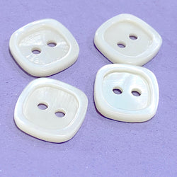 White Shell Square 2-Hole Button. MOP, 1/2" Size. Pack of 4 buttons.  #688