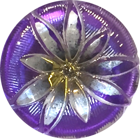 Purple Sparkle Lotus Button, Czech Glass 18mm / 3/4"  #CZ-163-B