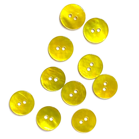 Vibrant Yellow-Green 1/2" Pearl Shell 2-hole Button, Pack of 6   #241114-D