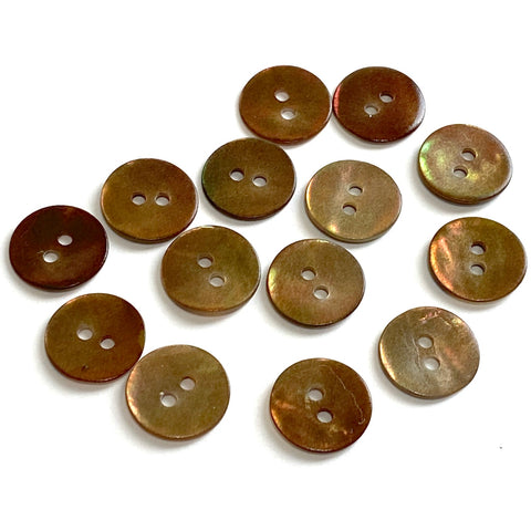 Bronze Iridescent Brown 1/2" Pearl Shell 2-hole Button, Pack of 11   #181- D