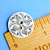 Crescent Moon Flower White Mother of Pearl/Reverse Plain White 2-Hole 20mm Button 3/4"  #SWC-127