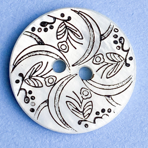 Crescent Moon Flower White Mother of Pearl/Reverse Plain White 2-Hole 20mm Button 3/4"  #SWC-127
