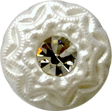 Pearl White Opaque Glass & Diamond Center Czech Glass Button 1/2" #CZ 109