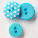 Aqua Blue with White Dots or Plain Aqua Button 9/16" or 11/16"