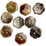 Chocolate Brown Flower 9/16" Shiny Mussel Shell 2-Hole Button, NINE for $15.00.  #23-125-9