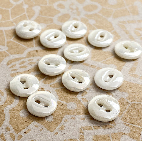 Vintage Antique White Small Mother of Pearl Buttons 7/16 inch 4 Hole Lot of  15