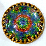 Rainbow Colors Mandala Czech Glass Crystal Dome Button 1.25"   #CB169
