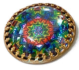 Rainbow Colors Mandala Czech Glass Crystal Dome Button 1.25"   #CB169