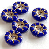 Cobalt Blue Czech Glass Sunray Flower, 2 hole button 14mm/ 9/16"  #L-64495