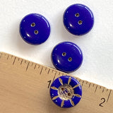 Re-Stocked Cobalt Blue Czech Glass Sunray Flower, 2 hole button 14mm/ 9/16"  #L-495