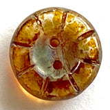 Rustic Amber Czech Glass Sunray Flower, 2 hole button 14mm/ 9/16"  #L-63977