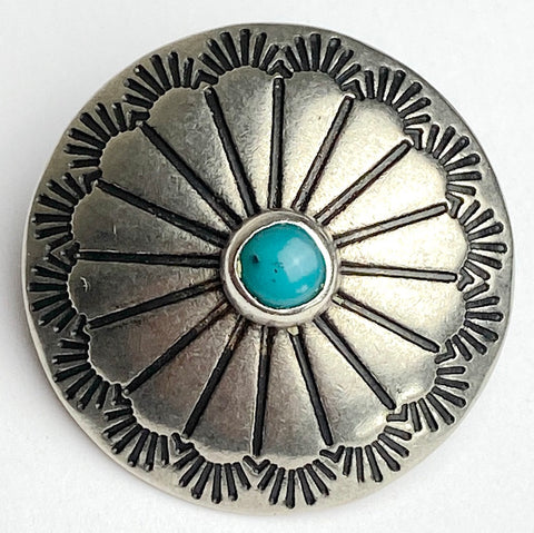 Southwest Sunflower  w. "Turquoise' Button Nickel Silver 
