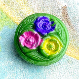 SALE Tiny Roses on Green, 7/16" Vintage Glass Buttons  #BK401