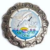 Heron and Dragonfly, Art Stone in Metal Rim Artisan Button by Susan Clarke, 1-3/4" #1159