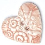 Heart, Pink Butterfly Flower Art Stone Button by Susan Clarke, 1-1/2" #SC-1046