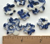Indigo / White "Summer Night" Small Flower Cut-out Porcelain Button, 3/4" or 1"