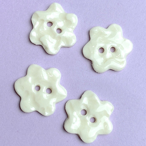 White "Crochet" Flower Shape Porcelain Button, 3/4"