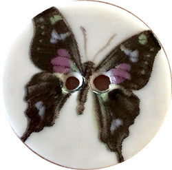 Purple / Black Butterfly Button 7/8" Handmade Porcelain