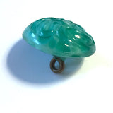 Jade Green Shiny 5/8" Vintage Glass Button with Swirly Carving #GL387