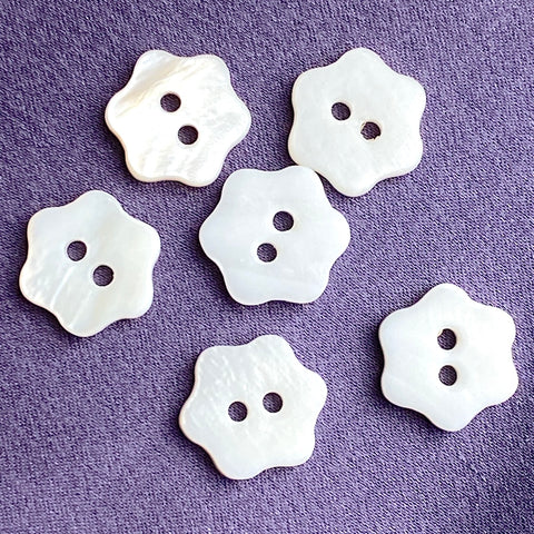 Small White Pearl Shell Flower Buttons 1/2" Pack of 6 #BN651-B