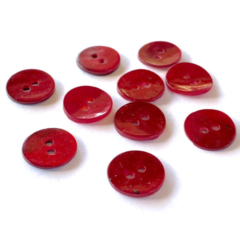 Set of 8 Vintage Small Red Buttons 2 Hole Plastic