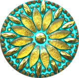 Turquoise & Gold Tiffany Sunflower Large Czech Glass Button 1-1/4" 31mm  #CZ 132