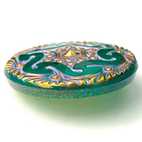 Emerald Hand Painted Czech "Lacy Glass" Button 1-1/16", Susan Clarke  #SC1519B