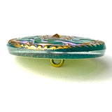 Emerald-Teal Hand Painted Czech "Lacy Glass" Button 1-1/16", Susan Clarke  #SC1519B