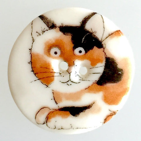 Calico Cat with Cute Paws Porcelain Button 1-1/8"