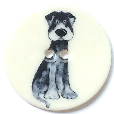 Blue-Black Dog Porcelain Hound Button 1-1/8"