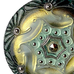 Forest/Gold/Teal Czech Glass Button 1-5/8", Handpainted by Susan Clarke #SC278T