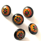Rustic Millefiiori Vintage Black/Orange 7/16" Glass Buttons, Japan # GL302