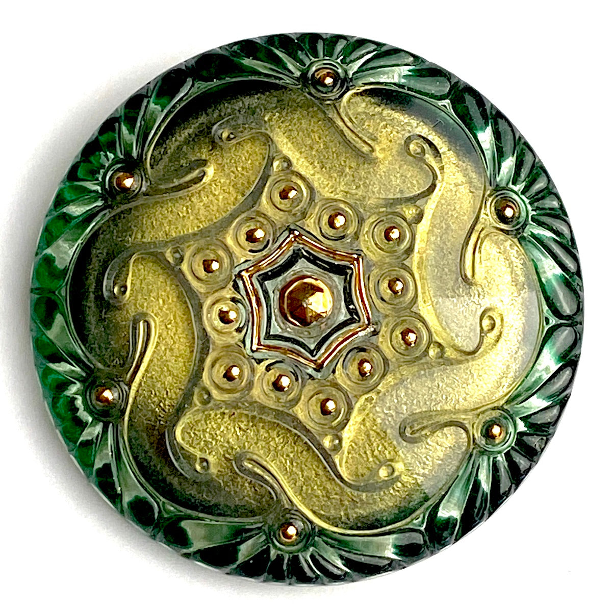 Forest/Gold Czech Glass Button 1-5/8 Forest/Gold Czech Glass Button 1-5/8