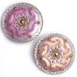Peachy Pink Czech Glass Handpainted Button 1-5/8", Susan Clarke  #SC278B
