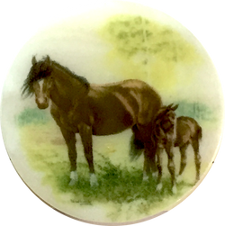 Horse Button: Mom and Foal Pearl 1-3/8" Artisan Made #SC-1488
