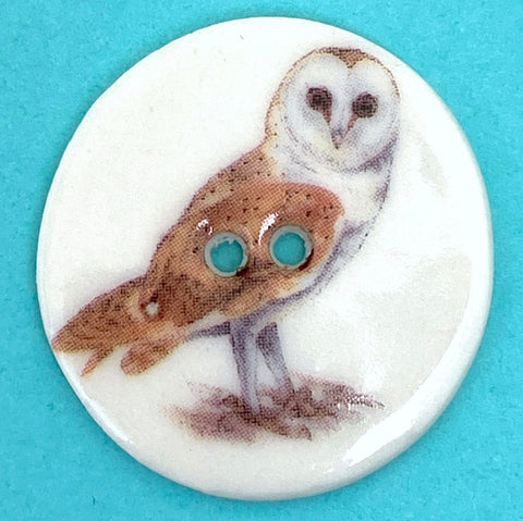 Owl Porcelain Button, 1-1/8"
