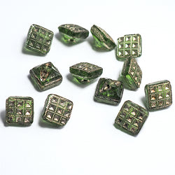 Tiny Green Square Vintage Czech Button 5/16"  #OT-120